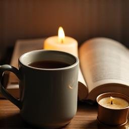 Soothing herbal tea by a bedside candle