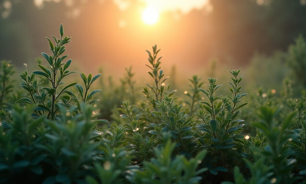 Lush herbal garden in soft morning light